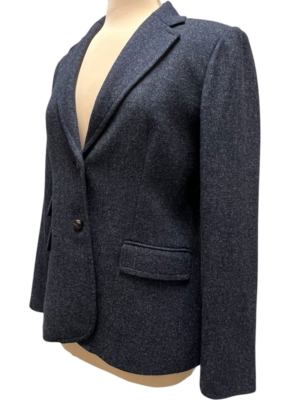 J.Crew Navy Herringbone Wool Blend Blazer Size 12 Preppy - Picture 3 of 16